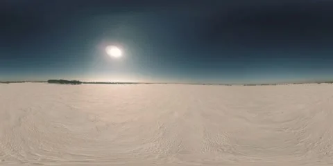 360 VR drone aerial view of cold winter landscape arctic field, trees covered Stock Footage 169978291