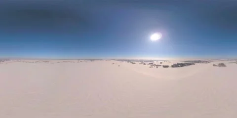360 VR drone aerial view of cold winter landscape arctic field, trees covered Stock Footage 169978346