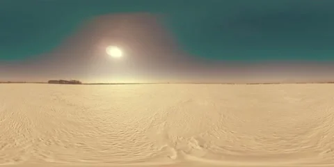 360 VR drone aerial view of cold winter landscape arctic field, trees covered Stock Footage 169978458