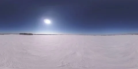 360 VR drone aerial view of cold winter landscape arctic field, trees covered Stock Footage 218429972