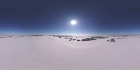 360 VR drone aerial view of cold winter landscape arctic field, trees covered Stock Footage 311068115