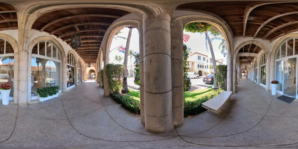 360 VR equirectangular photo of DEA Luxury linens on Worth Avenue Stock-Fotos