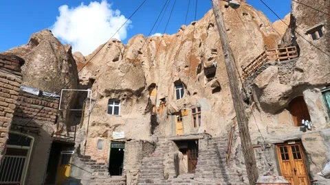 360 VR Equirectangular View of Inhabited Volcanic Cave Village Kandovan Iran Video stock 183974719
