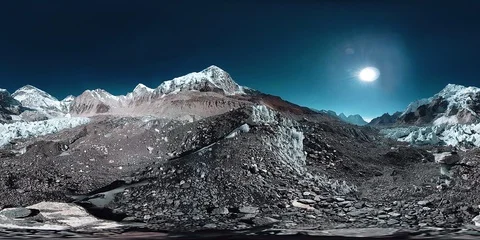 360 vr of the Everest Base camp at Khumbu glacier. Khumbu valley, Sagarmatha Stock Footage 128740832