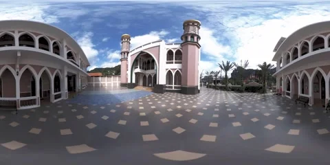 360 VR exterior of internal square in mosque with islamic muslim building Stock Footage 222505556
