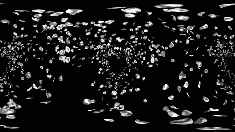 360 VR Flying Romantic silver Flower Petals Falling Alpha Channel Loop Stock Footage 96161177