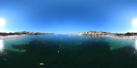 360 VR footage panoramic sea Majorca Spain Europe Santa Ponsa aerial Stock Footage 346296761