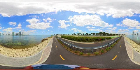 360 VR footage two way bike lanes  Hobie Beach Miami Key Biscayne 2025 Stock Footage 306905398