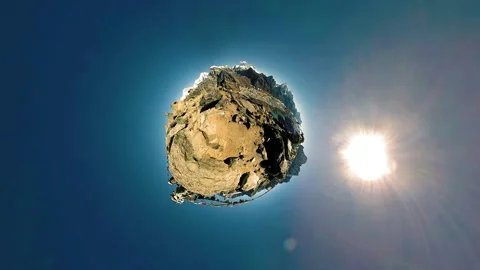 360 VR Gokyo Ri mountain top. Tibetan prayer Buddhist flag. Wild Himalayas high Stock Footage 156801980