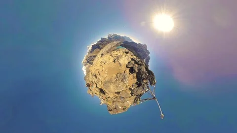360 VR Gokyo Ri mountain top. Tibetan prayer Buddhist flag. Wild Himalayas high Stock Footage 234164367