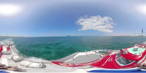 360 VR high-angle view approaching Isla de Lobos by ferry 库存影片 312903085