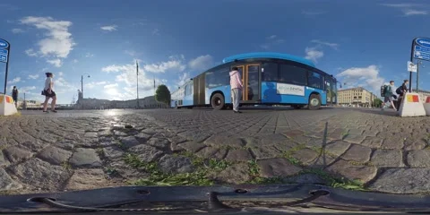 360 VR -  Low Angle Bus and Tram Traffic in Central Gothenburg Stock Footage 135646225