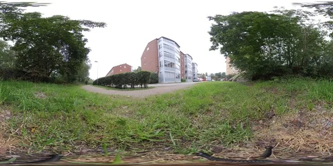 360 VR Low Angle Time Lapse Apartment building and Crow Bird Stock Footage 124302543