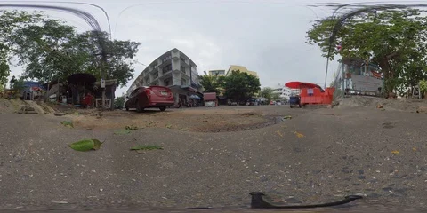 360 VR Low angle of typical street in rural Thai town 스톡 동영상 120068290