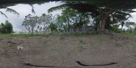 360 VR - Low angle view in a lush buddhist temple garden in Thailand Stock Footage 119407476