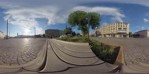 360 VR - Low View from Bench, Brunnsparken Central Square, Gothenburg Stock Footage 135646771