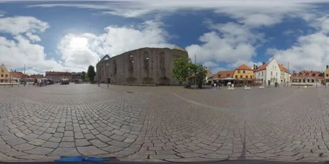 360 VR - Main Square in Medieval City Visby Stock Footage 137108221