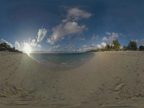 360 VR Mauritius scene with beach, blue ocean and resort area Stock Footage 74536495