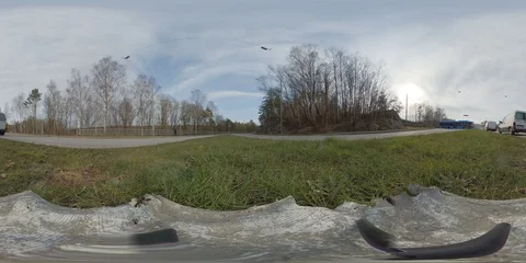 360 VR Middle of Two Roads, Traffic Scene, Real Time Stock Footage 128208290