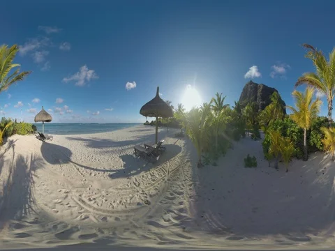 360 VR Ocean beach on the coast of Le Morne Brabant, Mauritius Stock Footage