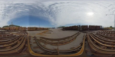 360 VR old used railway tracks piled up in industrial area Stock Footage 111340318