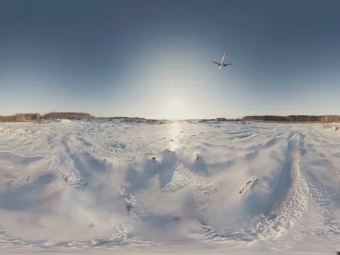 360 VR Panoramic Video Plane in the Sky Winter Stock Footage 71218079