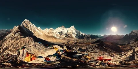 360 vr panoramic view of sunset over Kala Patthar. Mount Everest and Khumbu Stock Footage 108939715