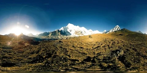 360 vr panoramic view of sunset over Kala Patthar. Mount Everest and Khumbu Stock Footage 116411006