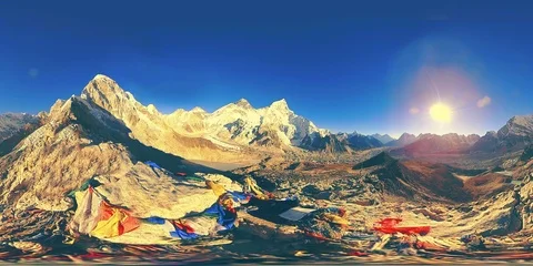 360 vr panoramic view of sunset over Kala Patthar. Mount Everest and Khumbu Stock Footage 116411134