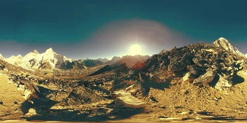 360 vr panoramic view of sunset over Kala Patthar. Mount Everest and Khumbu Stock Footage 116411265
