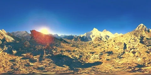 360 vr panoramic view of sunset over Kala Patthar. Mount Everest and Khumbu Stock Footage 116411475