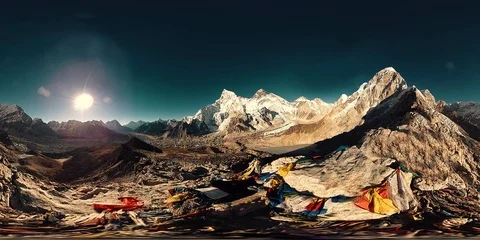 360 vr panoramic view of sunset over Kala Patthar. Mount Everest and Khumbu Stock Footage 119898283