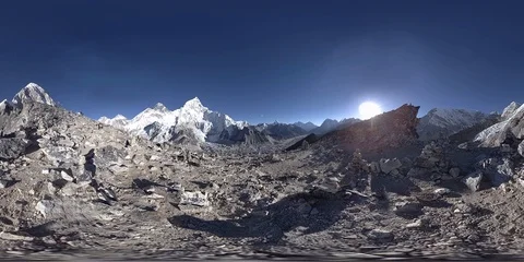 360 vr panoramic view of sunset over Kala Patthar. Mount Everest and Khumbu Stock Footage 119898437