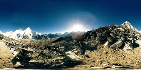 360 vr panoramic view of sunset over Kala Patthar. Mount Everest and Khumbu Stock Footage 127394761
