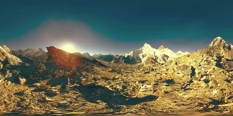 360 vr panoramic view of sunset over Kala Patthar. Mount Everest and Khumbu Stock Footage 127395523