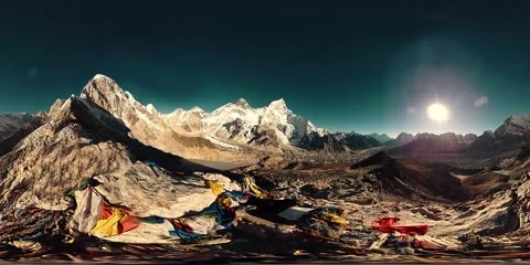 360 vr panoramic view of sunset over Kala Patthar. Mount Everest and Khumbu Stock Footage 152590359