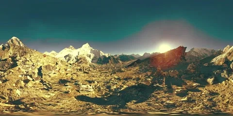 360 vr panoramic view of sunset over Kala Patthar. Mount Everest and Khumbu Stock Footage 169663930