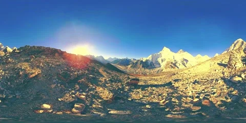360 vr panoramic view of sunset over Kala Patthar. Mount Everest and Khumbu Stock Footage 169664695