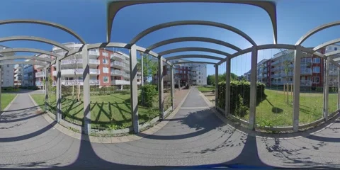360 VR - Pathway in Apartment Block Courtyard Stock Footage 135235908
