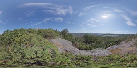 360 VR - Relaxing Pine Forest View From Mountain Top Stock Footage 135646841