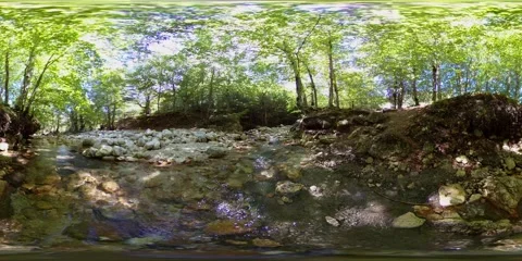 360 VR River from Waterfall In Mountains Stock Footage 138012174