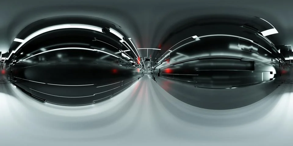 360 VR Sci-Fi Space Station Corridor Stock Photos