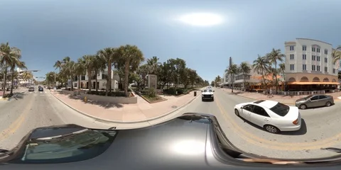 360 vr spherical equirectangular footage Ocean Drive Miami Beach under govern Stock Footage 127840757