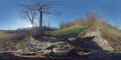 360 VR - Stone wall and Green Fields on Both Sides, Countryside concept Stock Footage 126899059
