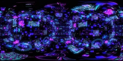 360 vr technological abstract futuristic background moving in digital cyberspace Stockbeeldmateriaal 195692605