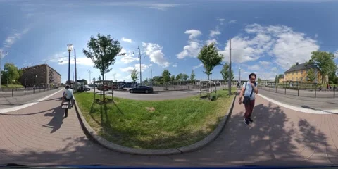 360 VR - Time Lapse City view at Tram Stop Stock Footage 133263999