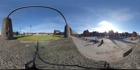 360 VR Time lapse Kviberg, historical buildings and parking lot, Gothenburg Stock Footage 125575717