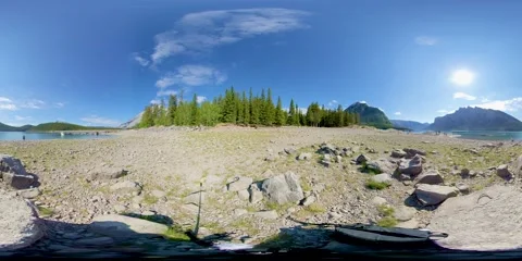 360 VR Time Lapse at Lake Minnewanka in Banff National Park Stock Footage 154970892