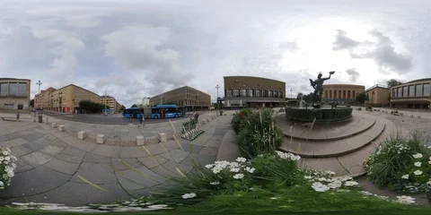360 VR Time Lapse Poseidon statue, Famous landmark, Central Gothenburg, Sweden Stock Footage 122335038