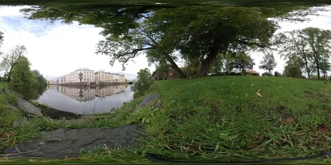 360 VR Time lapse of river with reflection in central Gothenburg, Sweden Stock Footage 115545351